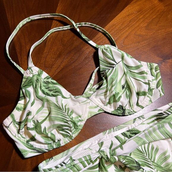 Shade & Shore Tropical Leaf Print Bikini Set medium high waist bottoms 34D top - Picture 3 of 7